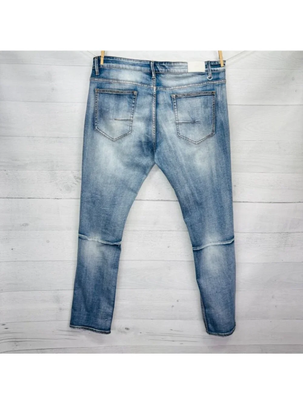 KDNK Men’s Distressed Ripped Jeans Size 40 Light Wash Slim Fit Streetwear